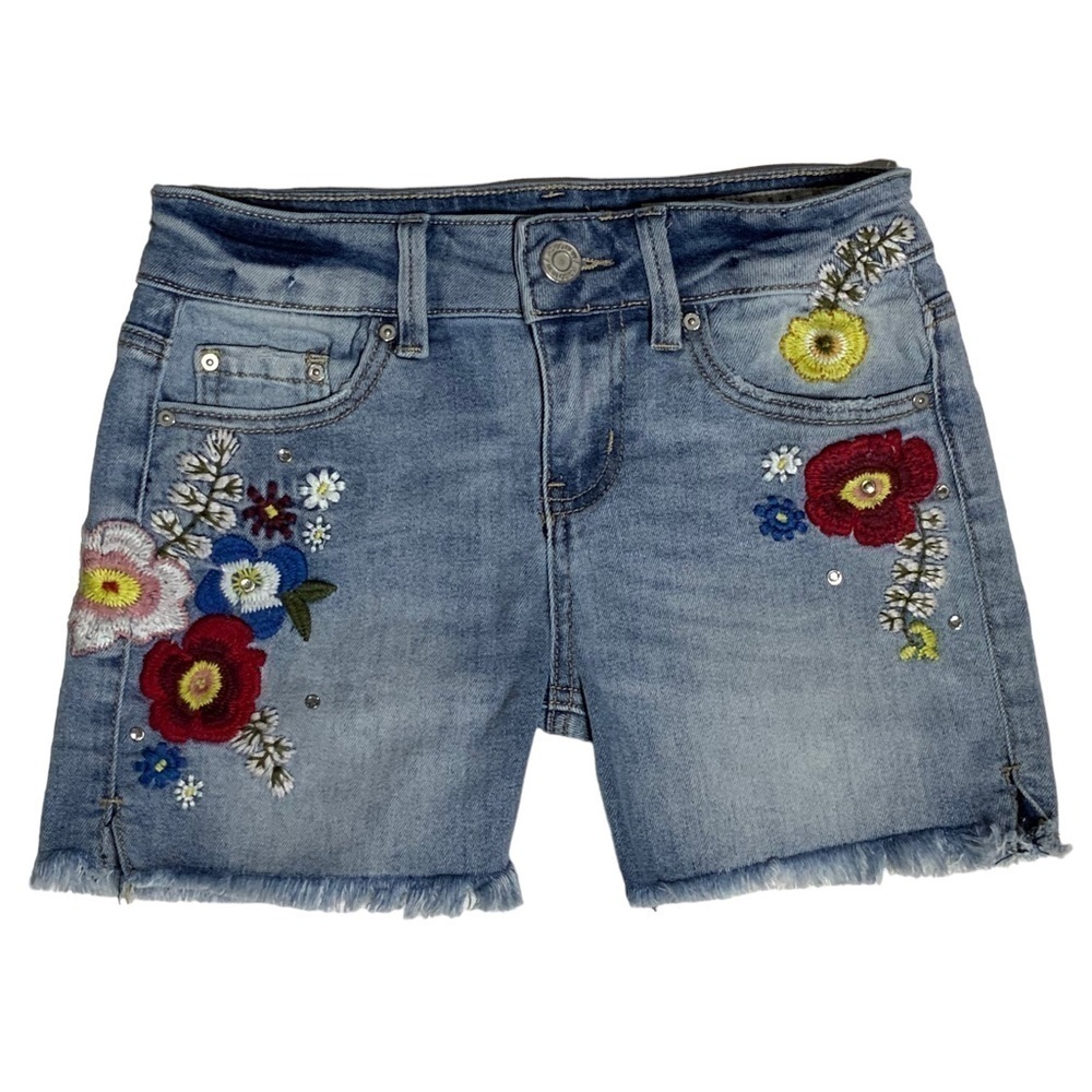 Indigo Rein Jean Shorts Embroidered Boho Flower Frayed Retro Hippy Junior SZ 3